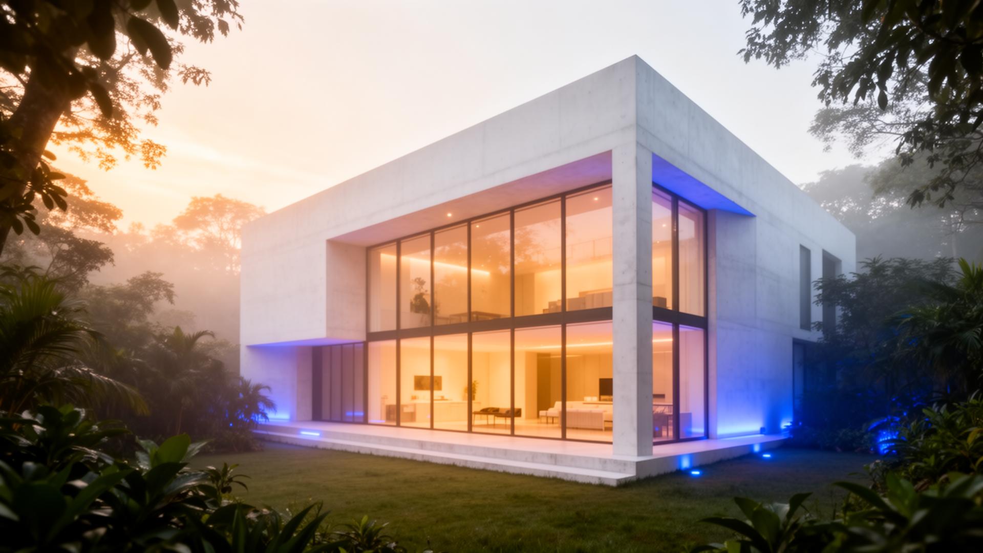 Modern creative house at dusk — the home of Blend House Records